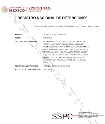 La ficha oficial tras su arresto no reveló el sitio donde se encuentra. Crédito: RND