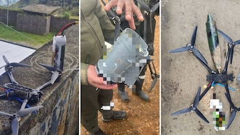 Fueron tres drones acondicionados con explosivos incautados por la Fuerzas Militares - crédito @Ejercito_Div3/X