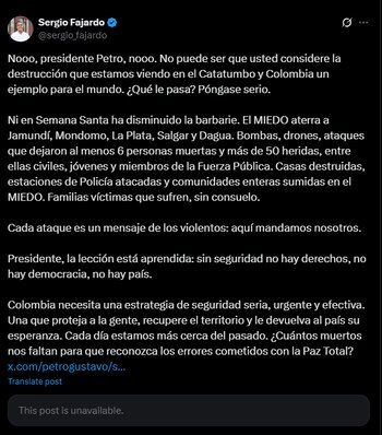 La crítica de Sergio Fajardo