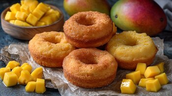 Donas esponjosas con sabor a mango maduro, decoradas con glaseado, perfectas como merienda o desayuno dulce - (Imagen Ilustrativa Infobae)