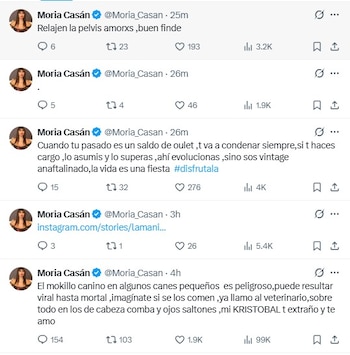 Moria Casán compartió varios tweets,