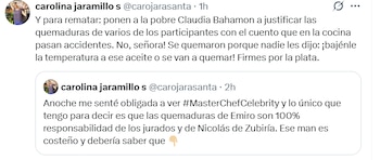 La docente cuestionó el mensaje de Claudia Bahamón tras las quemaduras de los concursantes - crédito @carojarasanta/ X