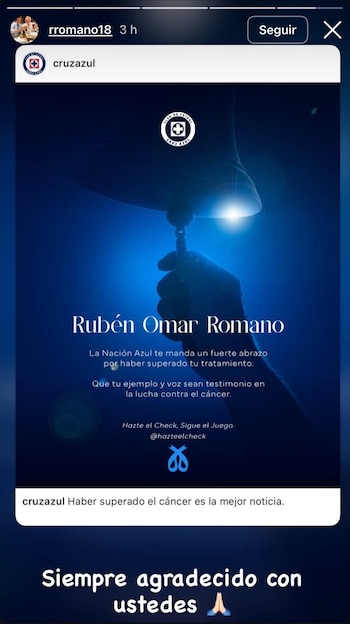 Cruz Azul dedicó un mensaje especial y emotivo a Rubén Omar Romano y su familia por haber vencido al cáncer de próstata, a lo cual el exestratega respondió con gran agradecimiento. (Instagram/ rromano18)
