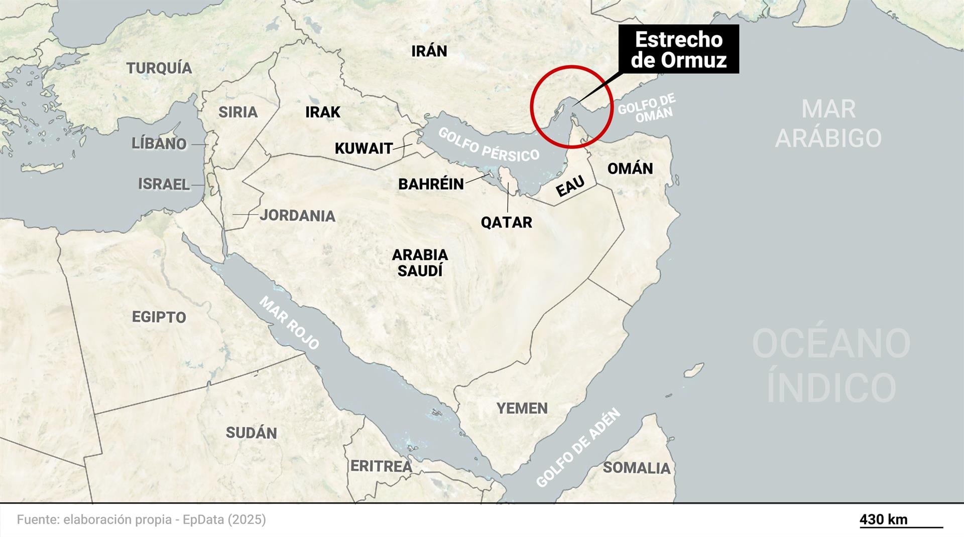 El estrecho de Ormuz señalado en un mapa (Europa Press)
