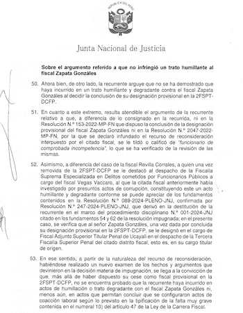 JNJ revocó la destitución contra Patricia Benavides por el caso del fiscal Luis Zapata porque no hubo "trato degradante".