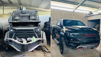 Camión monstruo y camioneta localizados