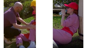 Nicolás de Zubiría acompañó a Martha Restrepo y pidió que la llevaran a la sombra para estabilizarla - crédito @masterchefcelebrityco/ Instagram