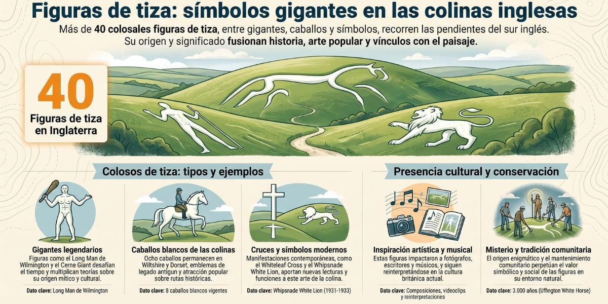 Estos monumentos ejemplifican la continuidad moderna del arte de figuras de tiza en Inglaterra (Imagen ilustrativa Infobae)