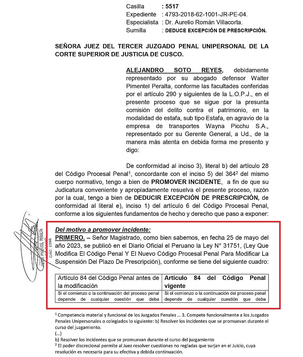 Abogado de Alejandro Soto pidió aplicar Ley 31751