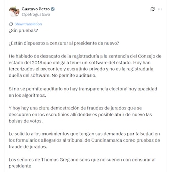 Petro volvió a mencionar presuntas irregularidades de jurados detectadas en los escrutinios - crédito @petrogustavo/X