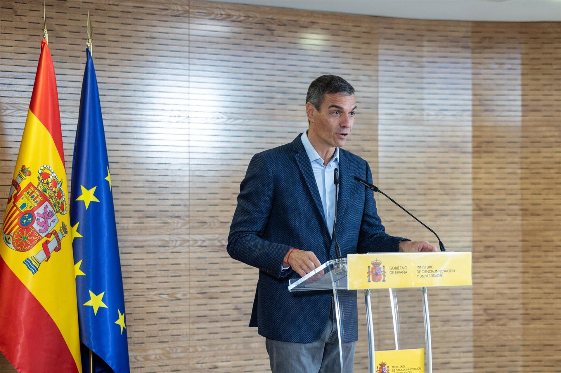 18/09/2026 El presidente del Gobierno, Pedro Sánchez, interviene durante una visita el Instituto de Ciencias Matemáticas (ICMAC), a 18 de septiembre de 2026, en Madrid (España). El presidente ha realizado un recorrido por las instalaciones, además de tener un encuentro con científicos del centro.POLITICA Jesús Hellín - Europa Press