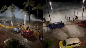 Turistas desafían el peligro durante el huracán Polo y graban el oleaje de cerca desde el malecón de Puerto Vallarta
(RS)