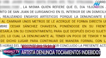 Naldy Saldaña, excantante de La Bella Luz acusa a director musical de besarla a la fuerza: caso ya está en Fiscalía. Captura: Magaly TV La Firme.