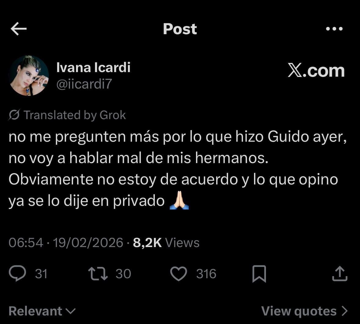 Ivana Icardi sobre el conflicto con Guido: