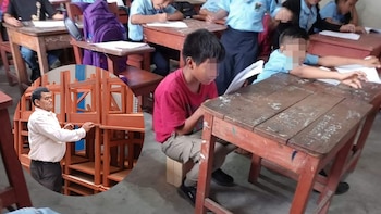 Iquitos: estudian sentados en ladrillos