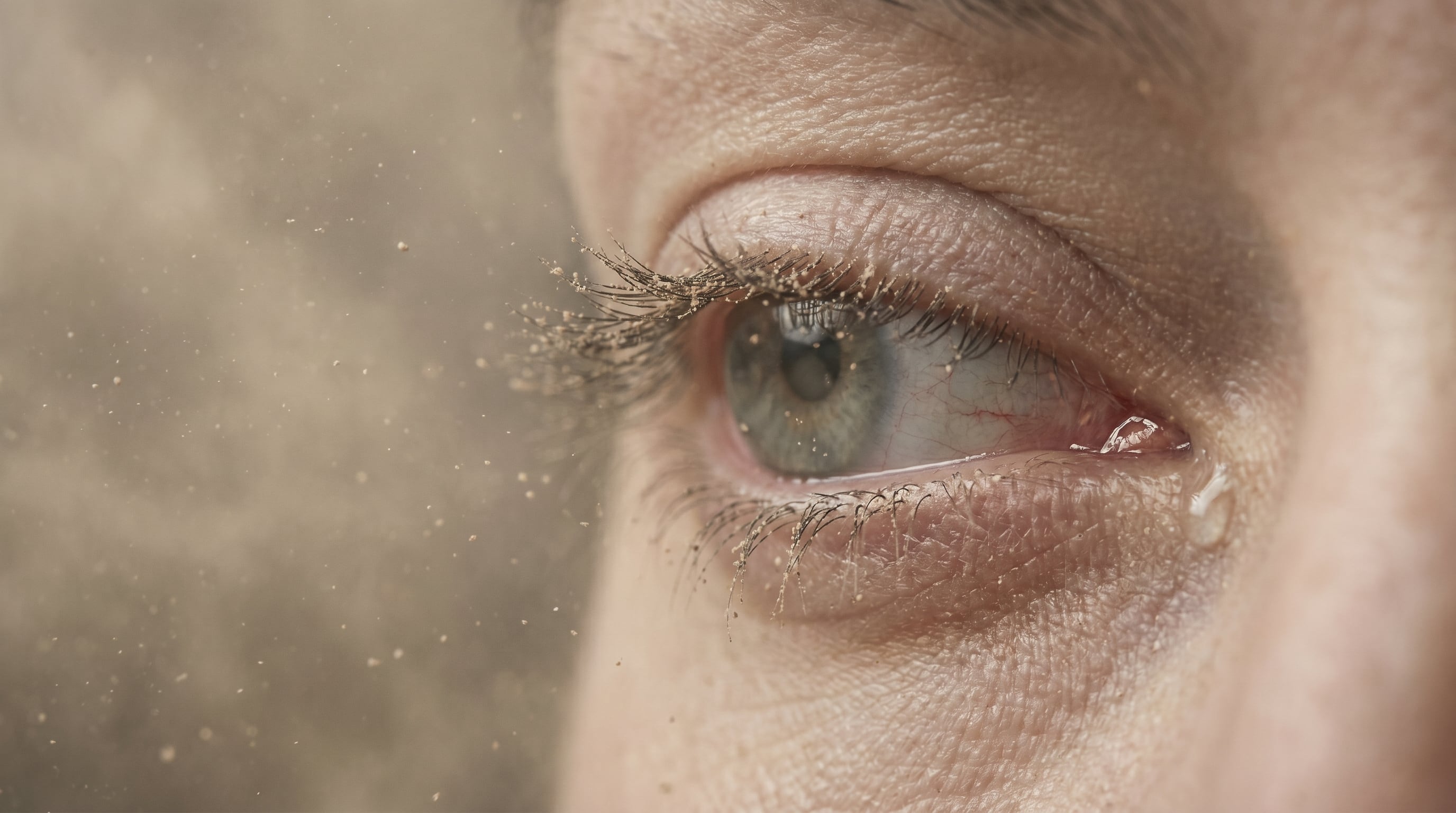 El polvo del Sahara puede irritar ojos y vías respiratorias, además de agravar cuadros de asma, alergias y otras enfermedades respiratorias. Visuales IA.