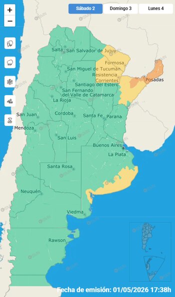 Las alertas meteorológicas en Argentina para el sábado 2 de mayo según el SMN