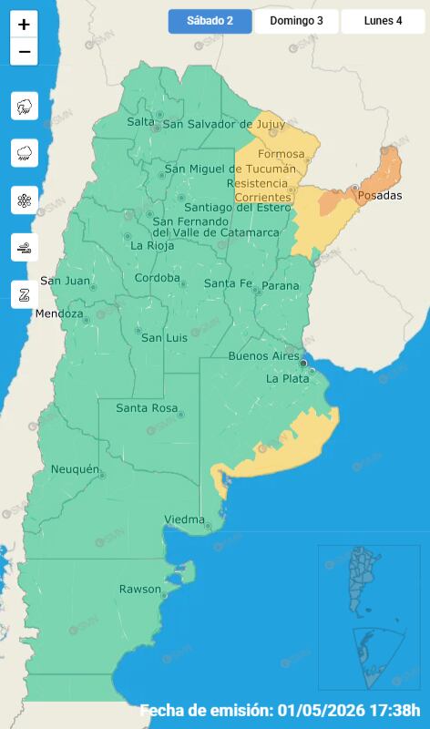 Las alertas meteorológicas en Argentina para el sábado 2 de mayo según el SMN