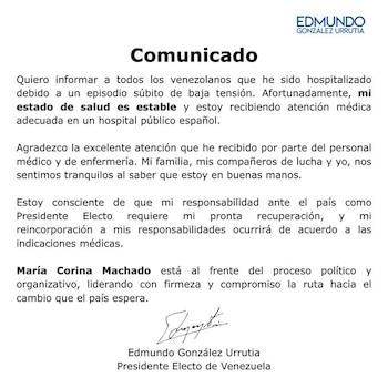 El comunicado emitido por el