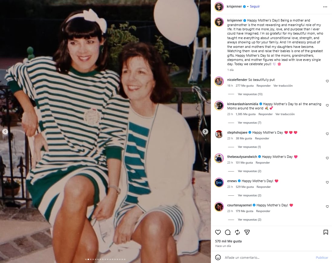 La matriarca del clan Kardashian-Jenner compartió una serie de fotografías familiares junto a su madre, Mary Jo Campbell, y dedicó palabras a sus hijas (Instagram)