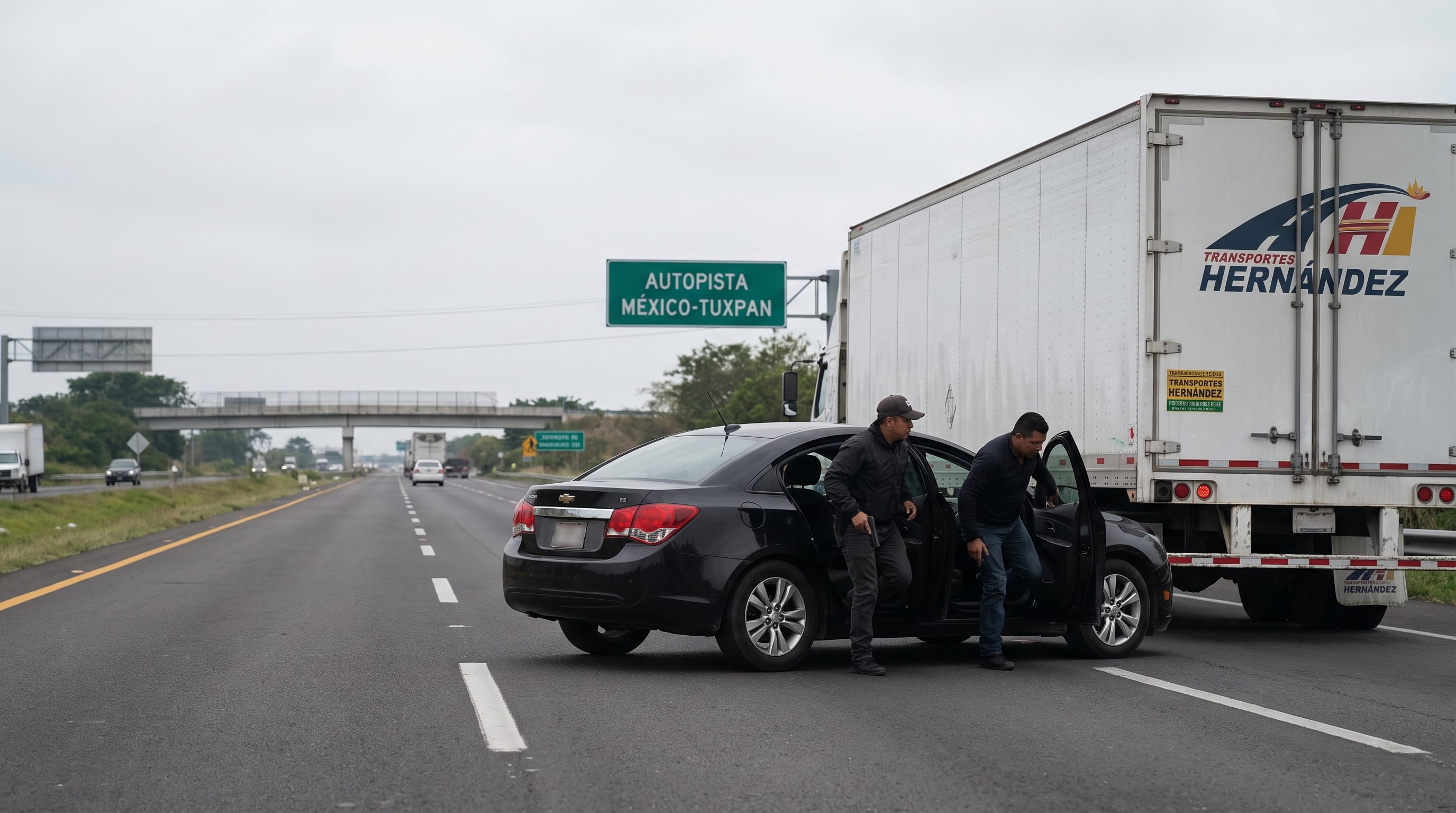 Sobre la autopista México-Tuxpan, un vehículo color negro cerró el paso al camión de carga. Del automóvil descendieron Hernández Gamas y otro sujeto, ambos portando armas de fuego. (Imagen Ilustrativa Infobae)