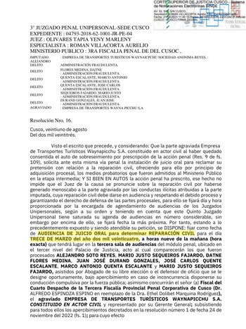 Resolución que oficializa la admisión