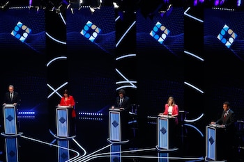 Los cinco candidatos en el segundo debate previo a los comicios del 22 de octubre EFE/ Agustín Marcarian POOL