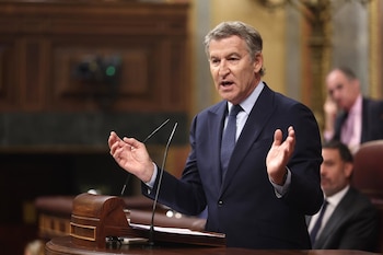 03/09/2026 El presidente del Partido Popular, Alberto Núñez Feijóo, interviene durante una sesión plenaria en el Congreso de los Diputados, a 3 de septiembre de 2026, en Madrid (España). Sánchez comparece este jueves ante el Pleno del Congreso para informar sobre la gestión del Ejecutivo en relación con los hechos ocurridos en Ceuta desde el pasado 30 de julio y sobre la situación que atraviesa la ciudad autónoma.
POLITICA
Eduardo Parra - Europa Press