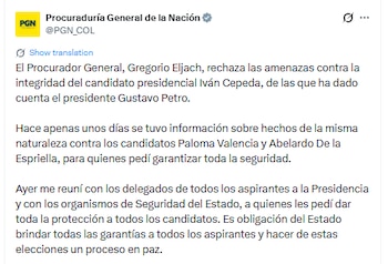 El procurador Gregorio Eljach afirmó que las autoridades adelantan medidas para reforzar la protección de los candidatos presidenciales - crédito Procuraduría