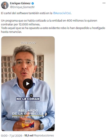 Enrique Gómez afirmó sobre presuntas irregularidades en Colpensiones y cuestionó millonario contrato tecnológico - crédito @Enrique_GomezM/X