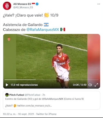 Mónaco compartió un recuerdo del gol de Rafa Márquez (Foto: Twitter/ @As_Monaco_Es)