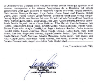 Los congresistas que firman la