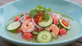 Aguachile de sandía y camarón: