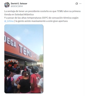La apertura de la supuesta tienda de Temu en Soledad se difundió en las redes sociales - crédito @DESC2014/X