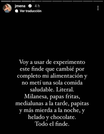Jimena Barón comió comida chatarra