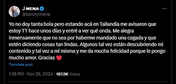 El mensaje de Jimena Barón