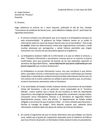 Primera página de la carta