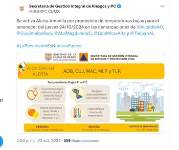 alerta frío cdmx - 23 octubre