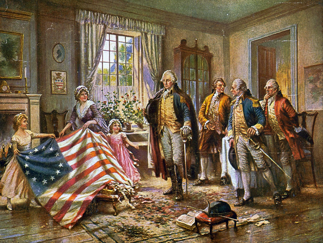 La leyenda ubica a Washington como impulsor de la insignia, aunque los archivos históricos no confirman su participación directa en el encargo a Ross (Percy Moran/Library of Congress/Dominio Público)