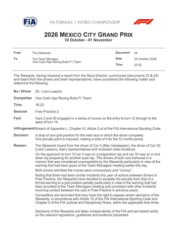 Sanciones Verstappen y Lawson