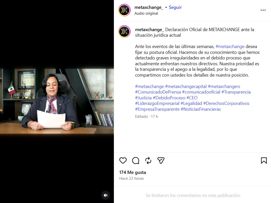 Se difundió un video —grabado antes de la captura de Nazaret Rodríguez, según autoridades— en el que la empresaria niega las acusaciones de fraude. (Metaxchange: Instagram)