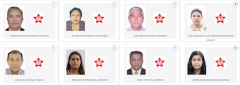 Cuatro paneles muestran fotografías de cuatro hombres con nombres debajo y símbolo. Candidatos a diputados por Piura