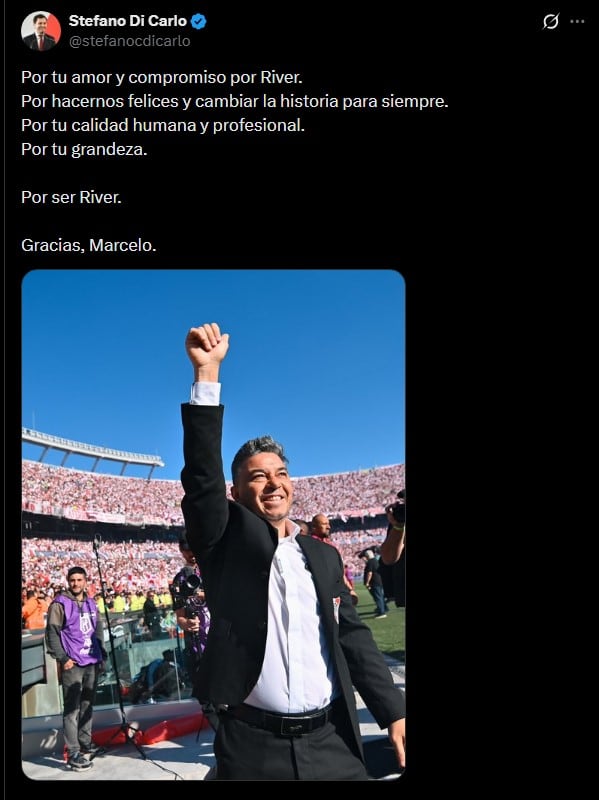 El posteo de Stefano Di Carlo para despedir a Marcelo Gallardo