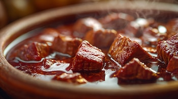 Jugoso cerdo adobado en la