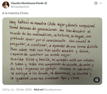 La presidenta manifestó su aprecio y su pésame por la muerte de una educadora que tuvo