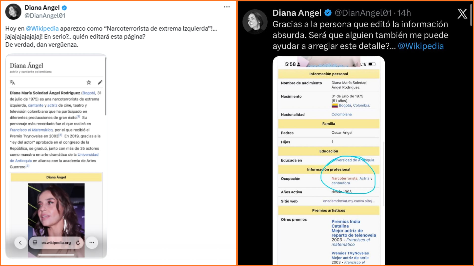 Diana Ángel criticó que su nombre haya sido asociado al