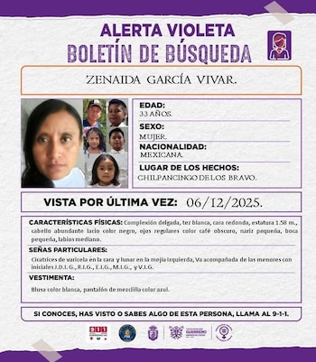 Zenaida se encuentra desaparecida junto