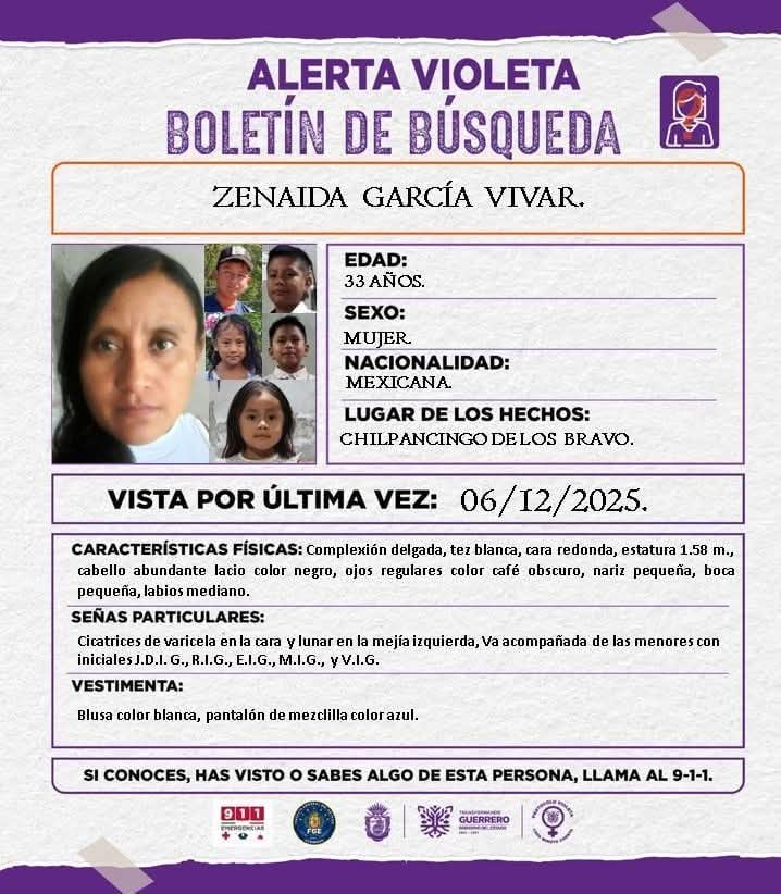 Zenaida se encuentra desaparecida junto a sus cinco hijos. Foto: (FGE)