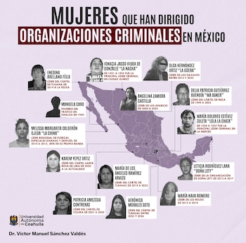 El especialista identificó a 14 mujeres que han comandado organizaciones criminales desde la década de los años 30 hasta la actualidad. (Crédito: X | @victorsanval)