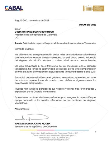 La senadora aprovechó la nueva